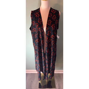 Women's LuLaRoe Joy Vest Size L Black Orange Floral Sleeveless